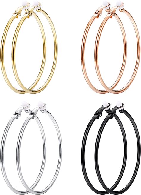 Joerica 30mm Clip On Hoop Earrings For Women Silver Tone Gold Tone Rose Gold Tone