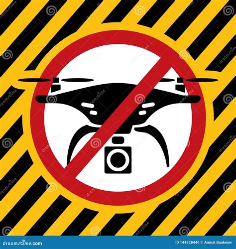 No Drone Zone Warning Sign Icon On Black And Yellow Stripe Background