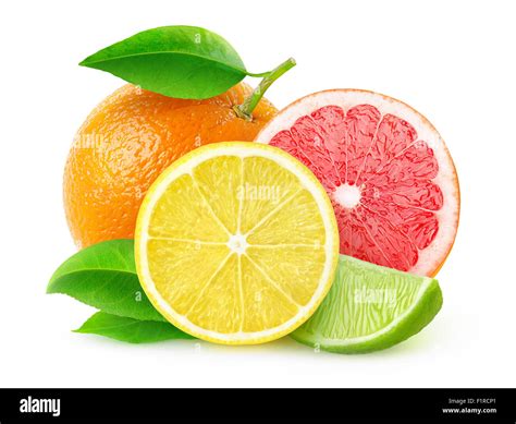 Citrus Fruits Lemon Lime Grapefruit Orange Isolated On White With