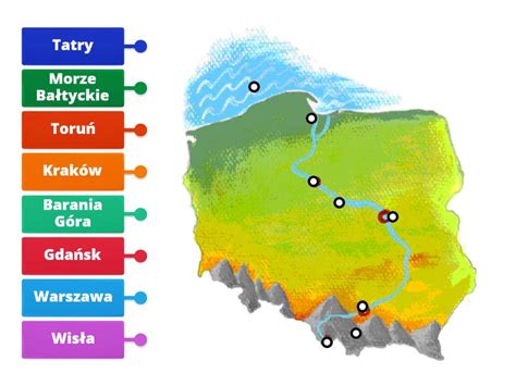 Mapa Polski z biegiem Wisły Rysunek z opisami