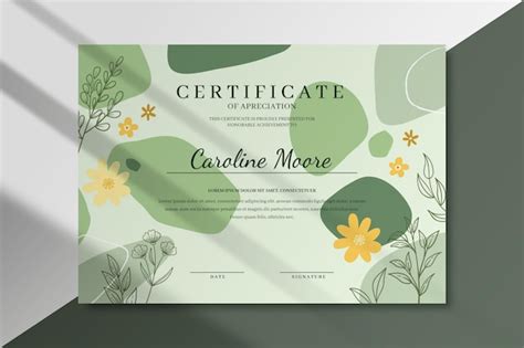 Free Vector Floral Certificate Template With Leaves