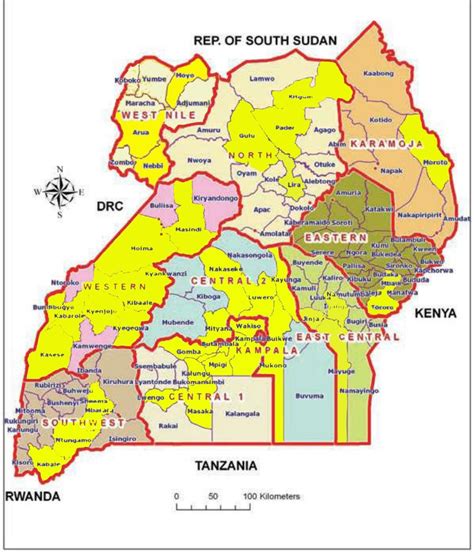 Map Of Uganda Showing Districts
