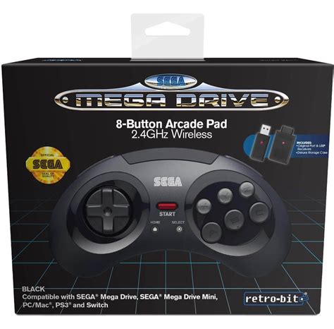 Retro Bit Sega Mega Drive Wireless Controller Black Peliohjain