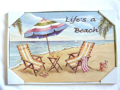 Lifes A Beach Sign With Beach Scene Umbrella Beach Chairs