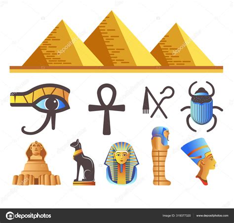 Egyptian Pyramids And Pharaohs Egypt Symbols And Landmarks Isolated Icons Stock Vector Image By