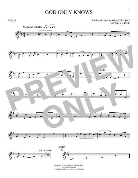 God Only Knows Sheet Music The Beach Boys Violin Solo