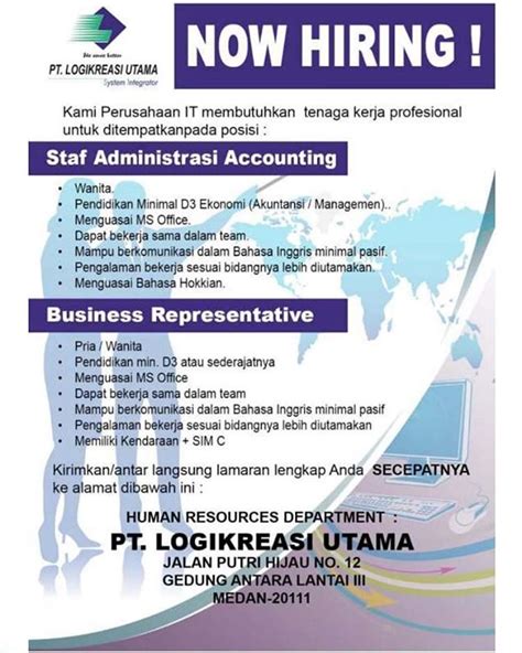 Lowongan Staf Administrasi Accounting Dan Business Representative Di Pt
