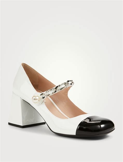 Miu Miu Patent Leather Mary Jane Pumps With Pearl Strap Holt Renfrew