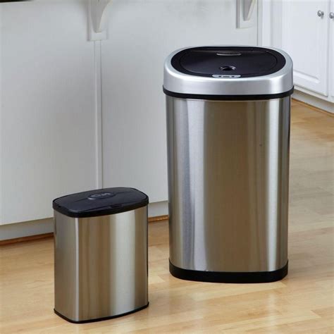 Trash Can Sizes Kitchen Set Of 2 Stainless Steel Touchless Trash