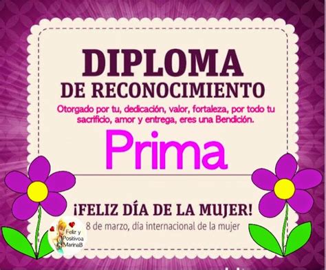 Feliz Y Positiva Diploma Día De La Mujer Prima