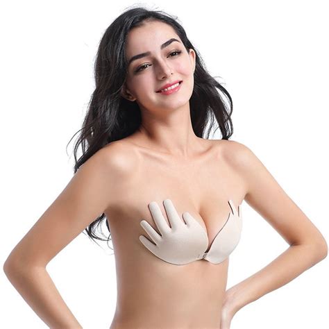 Seamless Silicone Invisible Bra Funny Finger Push Up Bra Front Closure Strapless Chest Paste