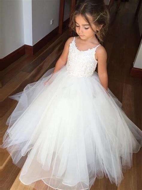 ball gown princess sleeveless tulle lace flower girl dresses floor length scoop neck pleated