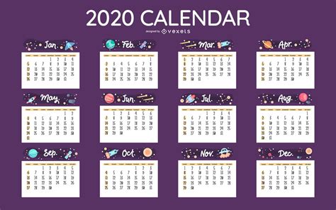 Space Calendar 2020 Design Vector Download