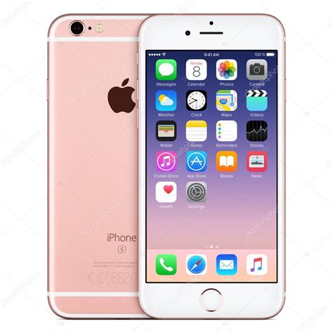Rose Gold Apple Iphone 6s Front View With Ios 9 On The Screen Stock