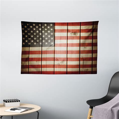 american flag decor tapestry usa flag over vertical striped wooden board citizen solidarity