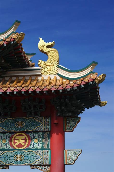 Chinese Dragon Head Decoration On The Chinese Architecture On Th Stock