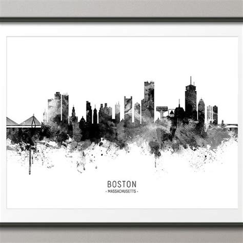 Boston Skyline Massachusetts Cityscape Painting Art Print Etsy Uk