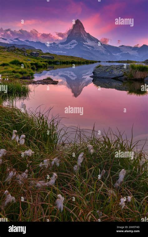 Matterhorn Mountain With Reflection On Stellisee Lake At Sunset