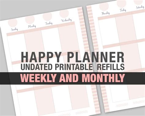 Undated Happy Planner Inserts Weekly And Monthly Refills Etsy Happy
