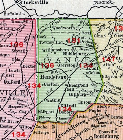 Vance County North Carolina 1911 Map Rand Mcnally Henderson