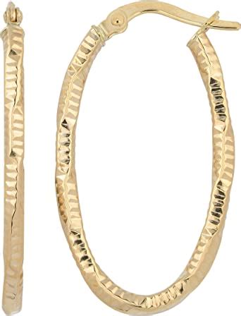Amazon Com Kooljewelry K Yellow Gold Mm Diamond Cut Oval Hoop