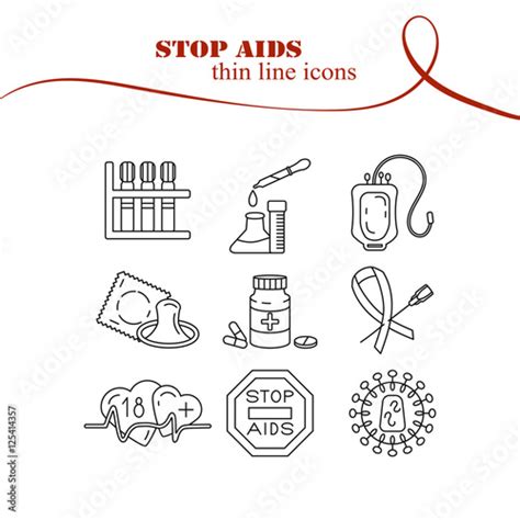 Aidsset 11medical Hiv Aids Thin Line Icons Stock Vector Adobe Stock