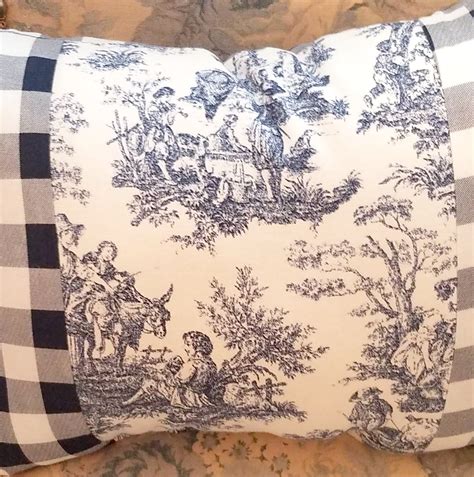 French country romantic cottage pillow red beige toile vintage | etsy. Handmade Country French Blue and White Toile Accent Pillow