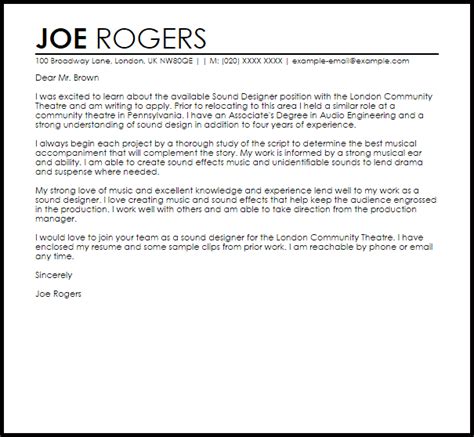 Maybe you would like to learn more about one of these? Audio Designer Cover Letter Samples & Templates Download