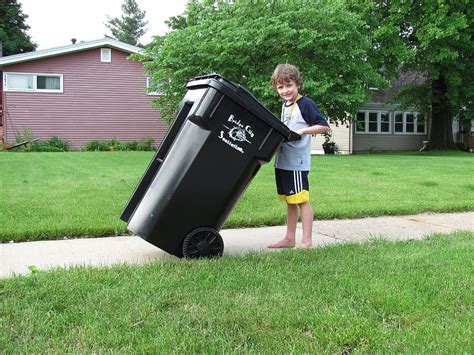 Boy Holding Black Trash Bin House Waste Trashcan Waste
