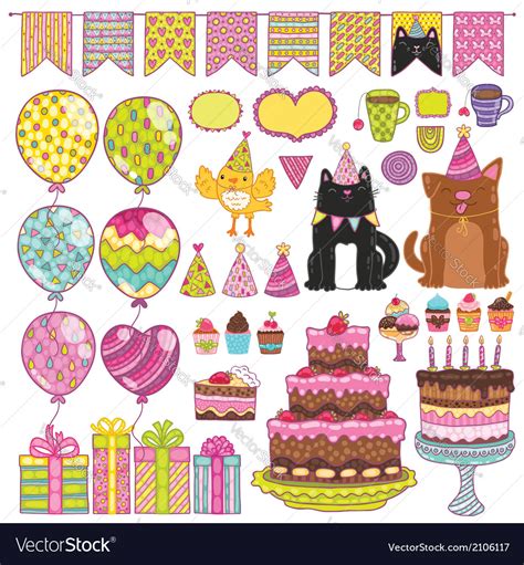Happy Birthday Party Elements Set Royalty Free Vector Image
