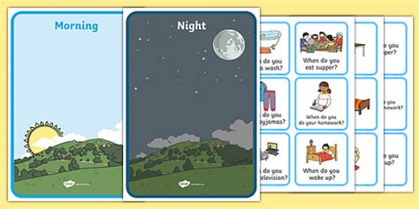 Morning And Night Sorting Activity Image And Word Cards Sort