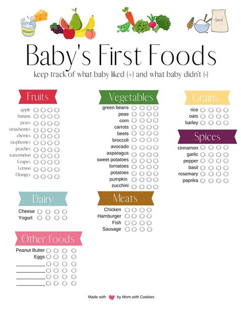 Baby First 100 Foods Chart