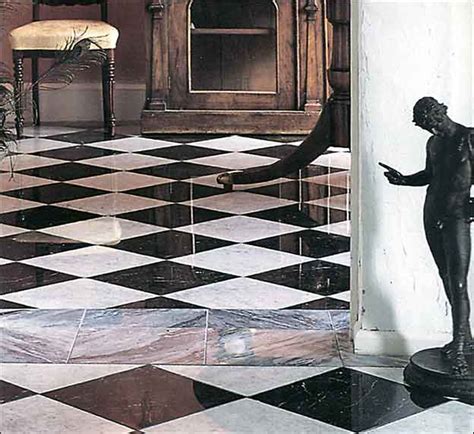 Traditional Black And White Marble Chequeboard Flooring Tiles