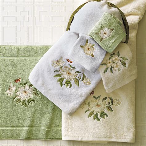 Magnolia Embroidered Towels Gumps