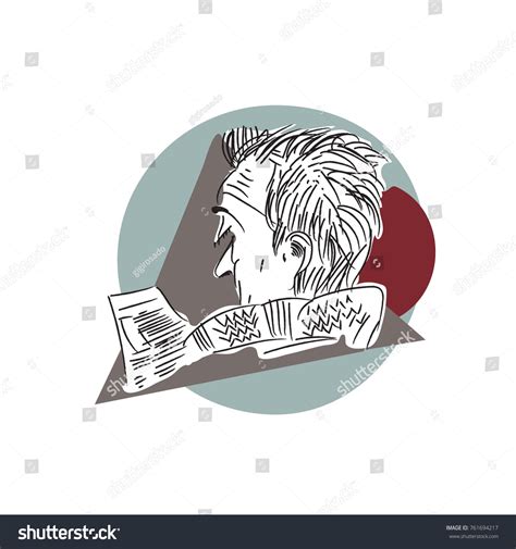 Man Reading Newspaper Hand Drawn Illustration Stock Vector Royalty