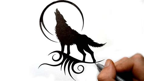 Drawing A Howling Wolf Silhouette Black Tribal Tattoo Design Wolf