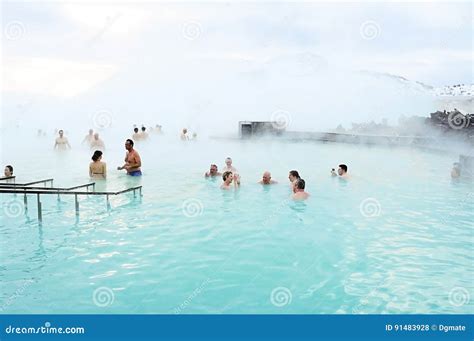 Tourists Enjoy Taking A Bath At Blue Lagoon Iceland Editorial Stock