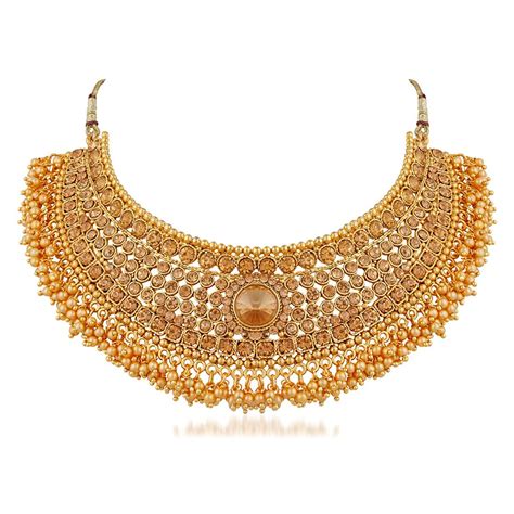 apara bridal gold plated pearl lct stones necklace set for women golden volume store