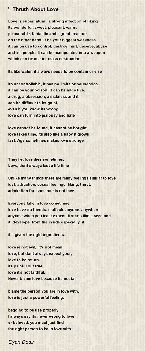 Thruth About Love By Eyan Desir Thruth About Love Poem