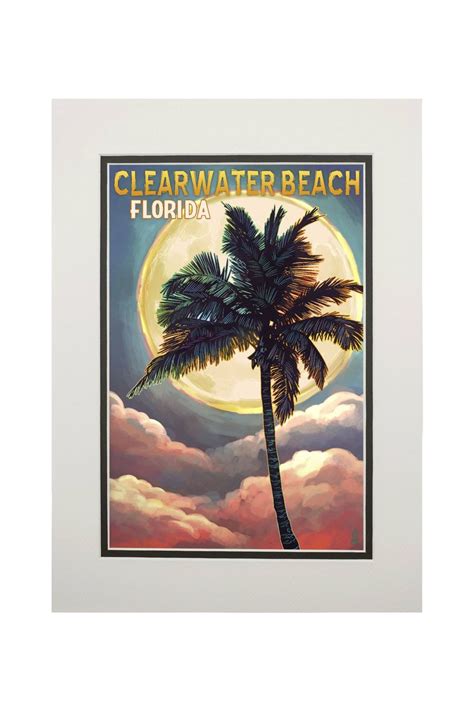 Clearwater Beach Florida Palm And Moon Lantern Press Artwork Art