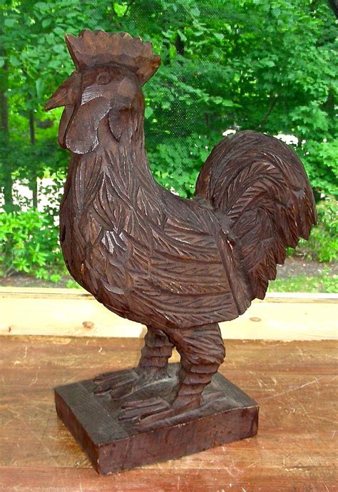 Intricately Carved Wooden Folk Art Rooster Early 20th Century From