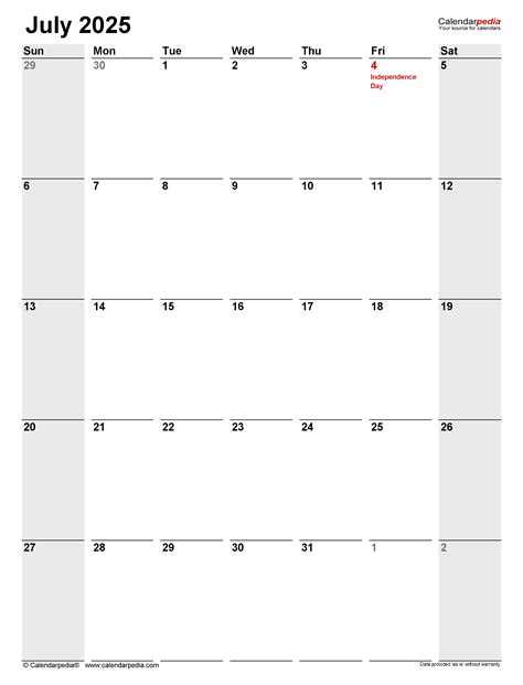 July 2025 Calendar Templates For Word Excel And Pdf