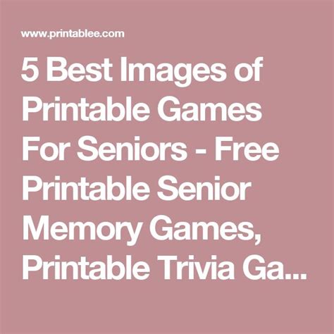 These online free games are made for you! 5 Best Images of Printable Games For Seniors - Free ...