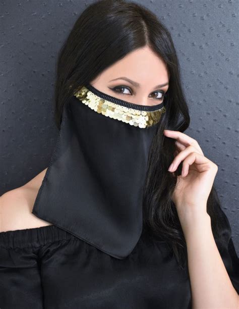 Face Veil With Gold Sequins Belly Dancer Mask Sexy Veil Burka Etsy