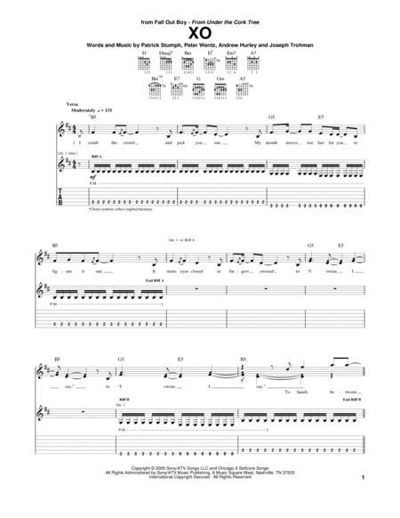 Xo By Fall Out Boy Digital Sheet Music For Guitar Tab Download