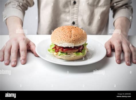 Hamburger On Plate Stock Photo Alamy