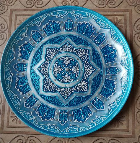 Ceramic Wall Art Blue Mandala Plates Round Blue Decorative Etsy