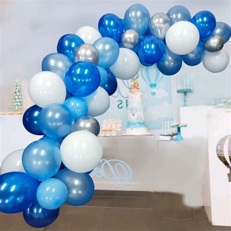 Blue Balloons Garland Arch Kit 117pcs Blue Silver And White Balloons
