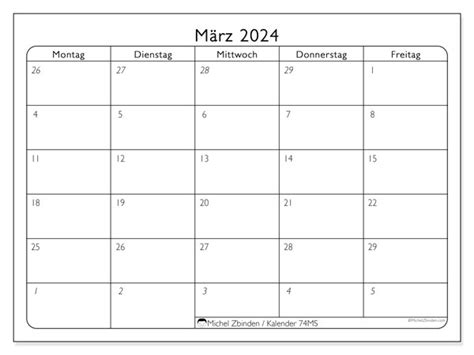 Kalender März 2024 Arbeitstage Ms Michel Zbinden Ch