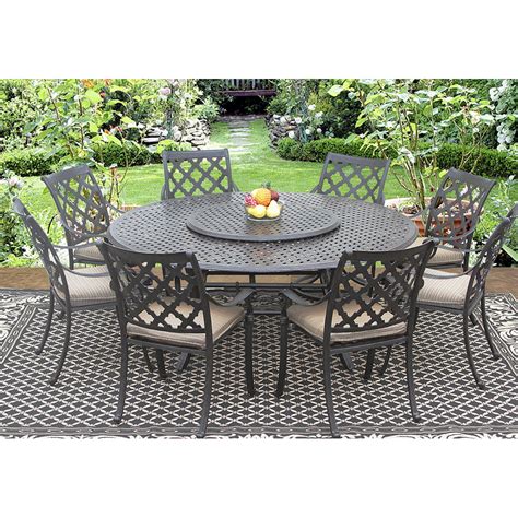 Outdoor Patio 9pc Set 8 Chairs 71 Inch Round Table 35 Lazy Susan